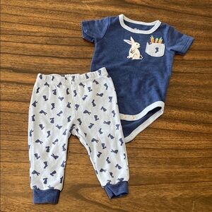 Baby Essentials Bunny Bodysuit & Pants Set 9 Months Blue 2 Piece Outfit